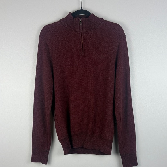 Robert Graham Men's Burgundy Cotton Blend Long Sleeve Mock Neck 1/4 Zip Pullover - Picture 2 of 9